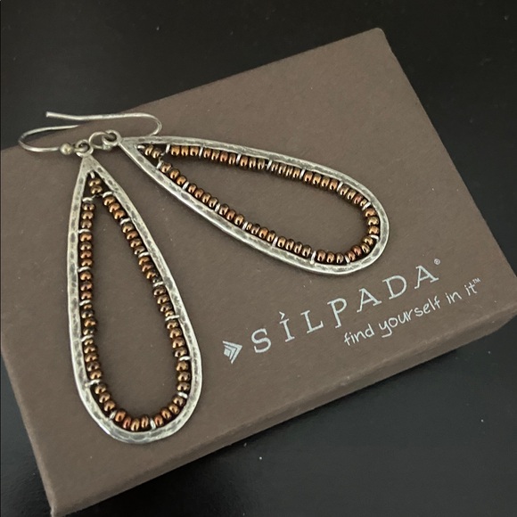 Silpada Bronze Seed Bead + Silver Teardrop
Hoop Earrings SS925 - Picture 1 of 5